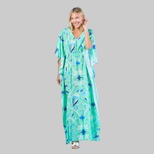 Sheridan French lime and blue Christy Caftan dress, size S/M